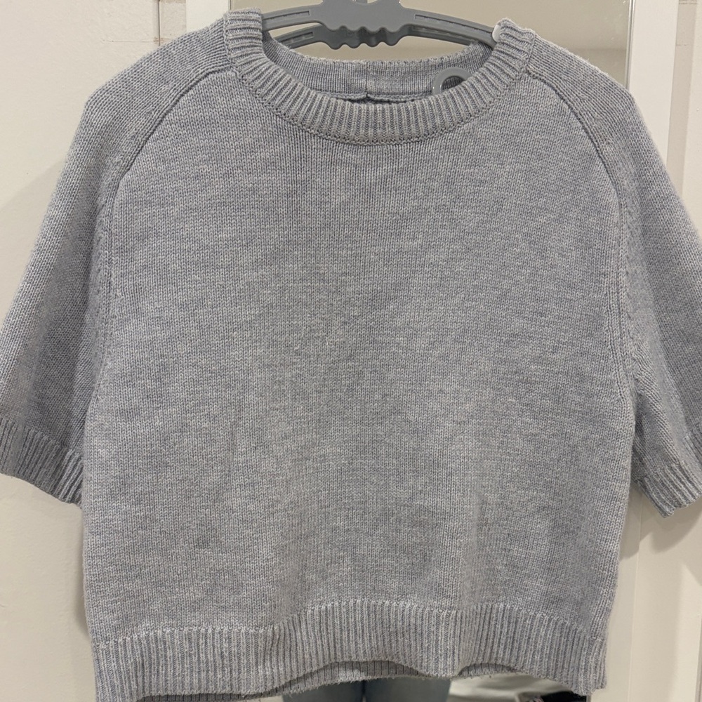 Abercrombie & Fitch Light Gray and blue Women's Crew Neck Shor Sleeve Sweater